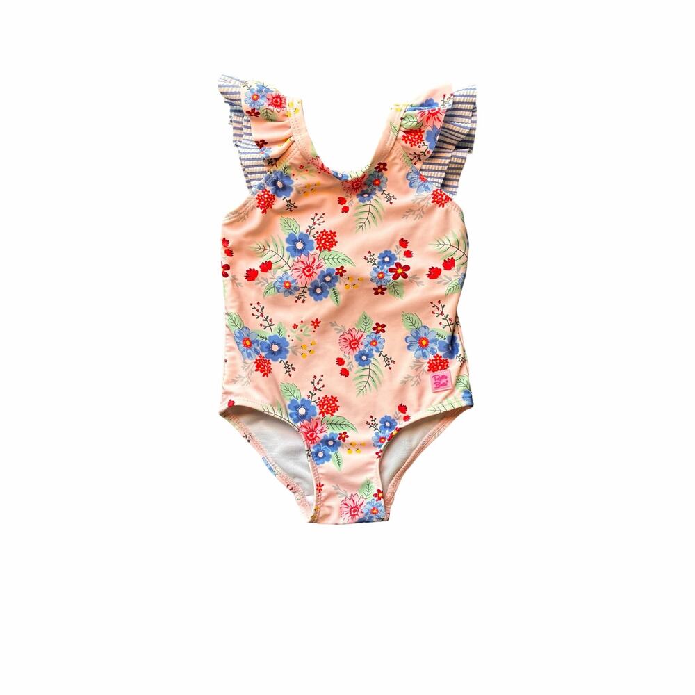 RuffleButts Coastal Breeze Floral V Back Swimsuit